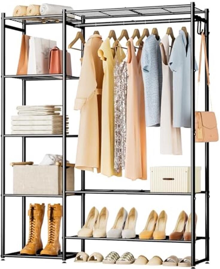 Vrijstaand Kledingrek met Kledingrail en Opbergruimte voor de Slaapkamer