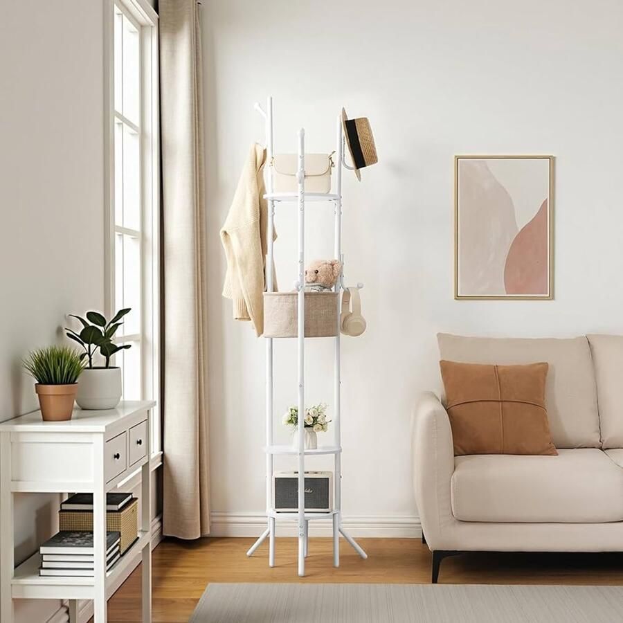 Vrijstaand Kledingrek met Planken Wit Metaal en Hout