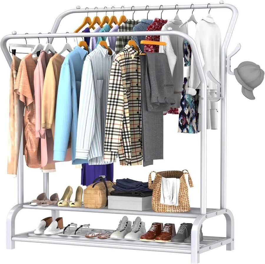 Vrijstaand Kledingrek Minimalistisch en Stevig Wit Metalen