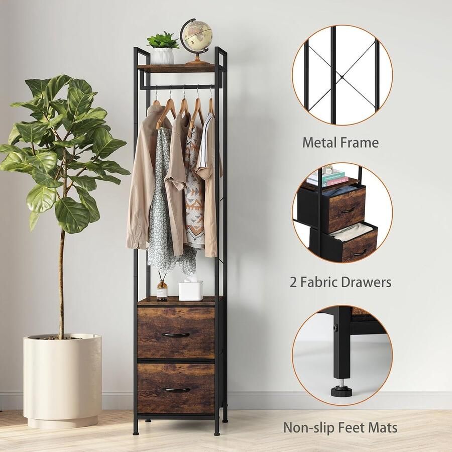 Vrijstaand Kledingrek Stabiel Metalen Frame 1 stuk Vintage Bruin 180 x 40 x 30 cm