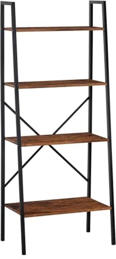 Vrijstaand Ladderrek Vintage Houten Wandrek met 4 Vakken voor Boeken en Planten compact en stijlvol