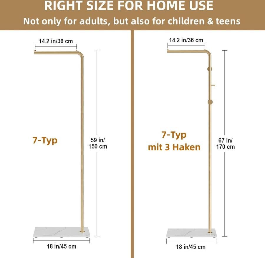 Vrijstaand Metaal Kapstok Kledingrek voor Entrée en Woonkamer 150 cm Goud