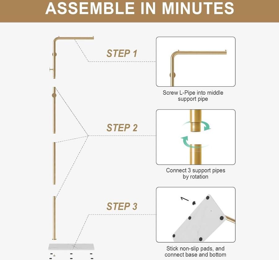 Vrijstaand Metalen Kapstok Kledingrek voor Entree en Kantoor 170 cm Goud