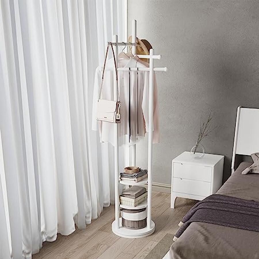 Vrijstaand Roterend Kapstok met 3 Planken en Draaibare Hangernorm voor Hal en Slaapkamer