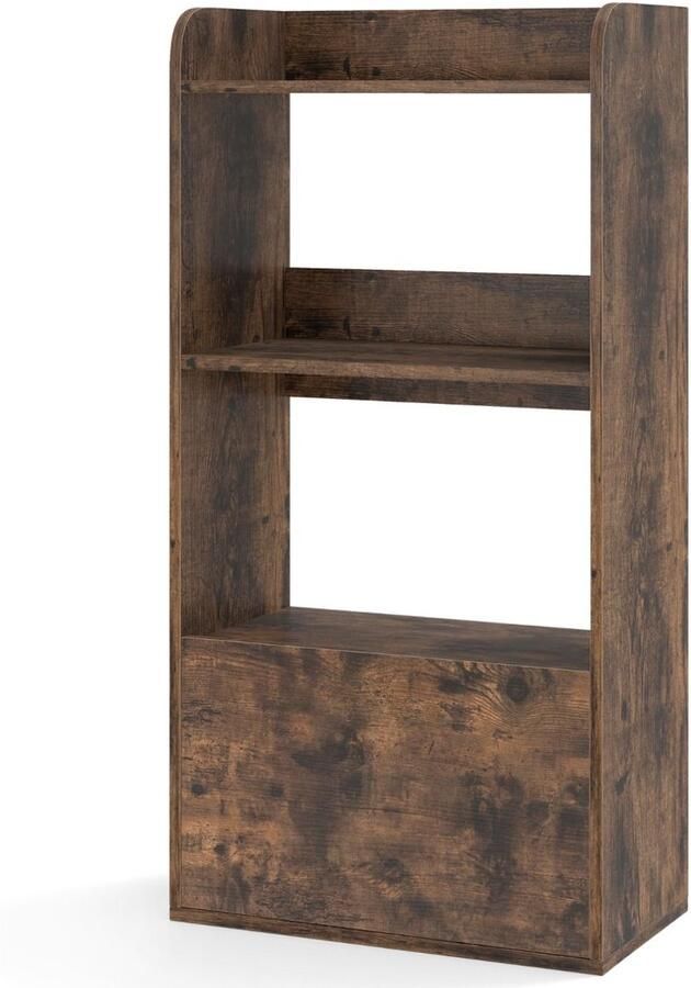 Vrijstaande Boekenkast – 3 Lagen met Lade Open Plank en Anti-Tipkits Rustiek Bruin