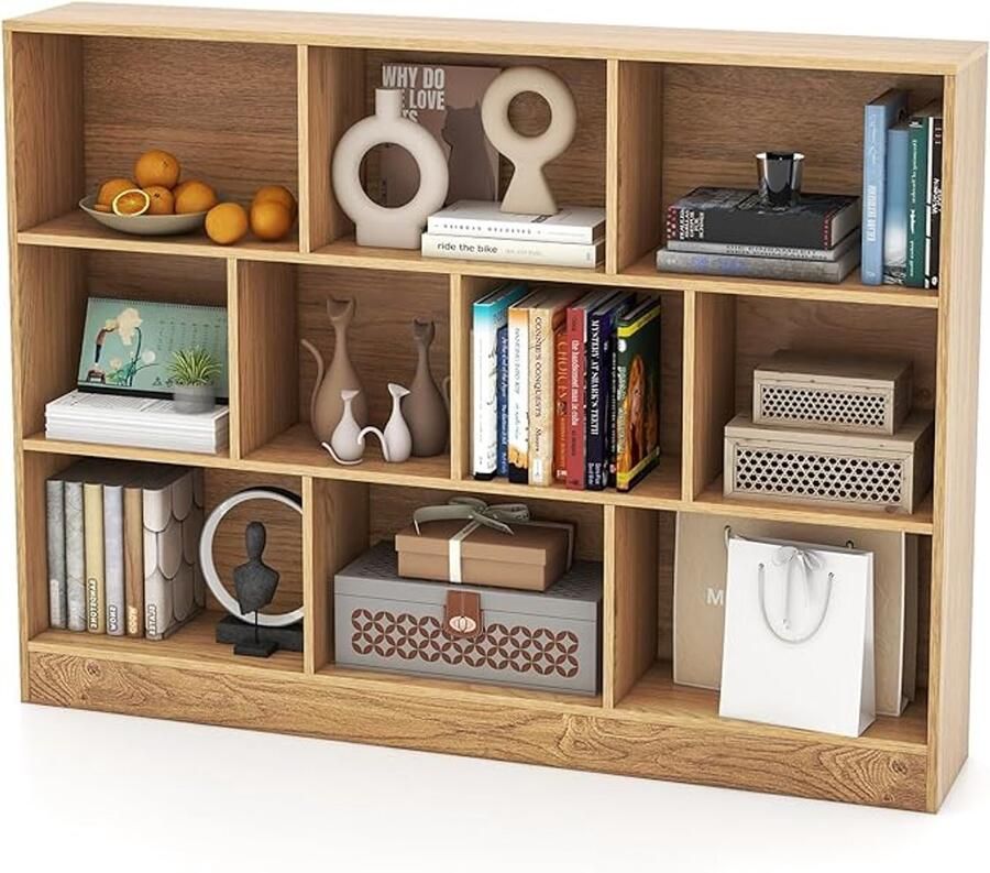 Vrijstaande boekenkast met 3 niveaus – Kubusrek voor kinderen Speelgoed- en boekenopslag 140x24x104 cm naturel