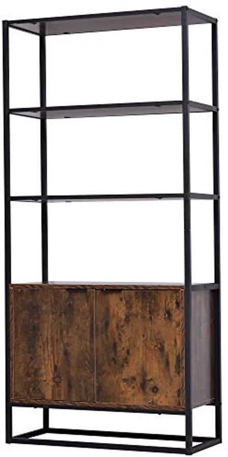 Vrijstaande Boekenkast met 3 Planken en 1 Kast Industrieel Design