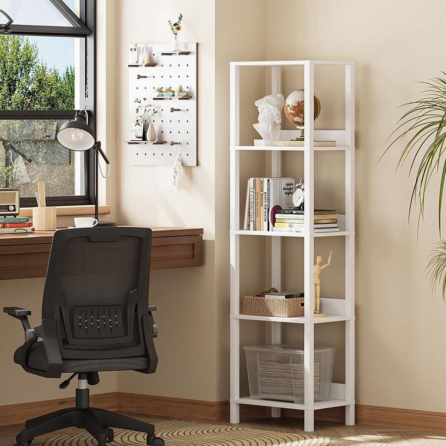 Vrijstaande boekenkast met 5 niveaus – Modern en decoratief voor woonkamer en slaapkamer – Wit SSJ001WV1