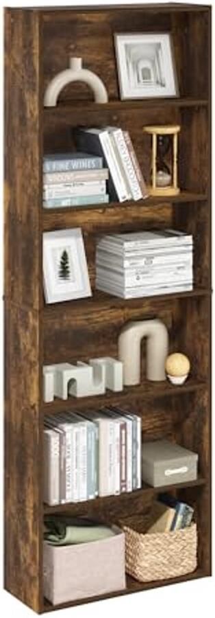 Vrijstaande boekenkast met 6 niveaus en open opslag in Amber Pine