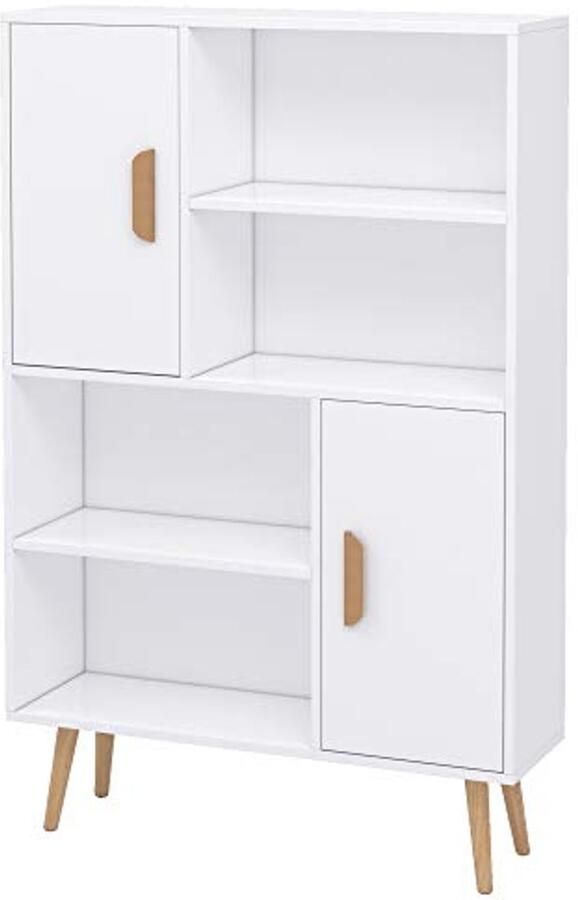 Vrijstaande Boekenkast met Verstelbare Planken en Opbergkasten Wit