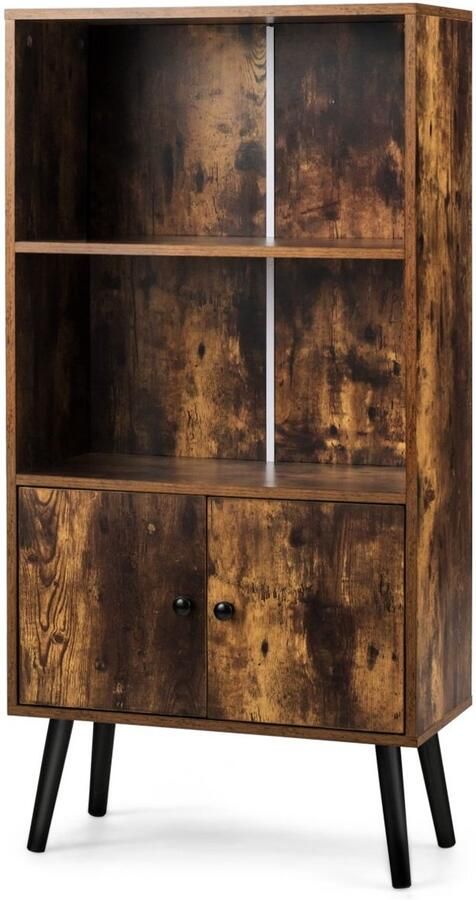 Vrijstaande Boekenkast Rustiek Hout 60x30x120 cm met Open en Gesloten Opbergvakken