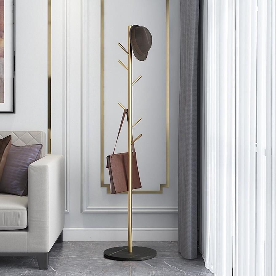 Vrijstaande Boomtak Kapstok met Geüpgrade Leistenen Voet Stijlvolle Organisatie met 7 Haakjes -Gouden Elegantie Hoogte 170 cm
