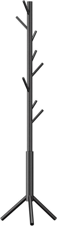 Freestanding Wooden Coat Rack with 8 Hooks Adjustable Hallway Tree for Entrance Living Room Bedroom Black