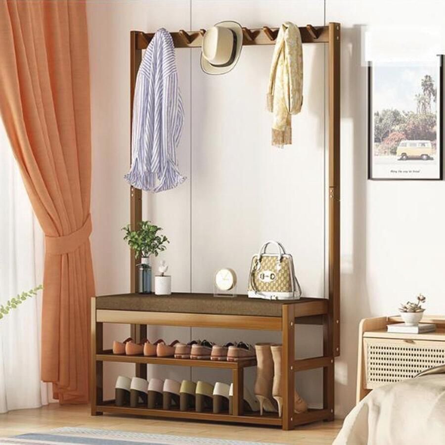 Vrijstaande industriële kapstok met schoenenbank en 9 haken – 4-in-1 multifunctionele kapstok voor hal