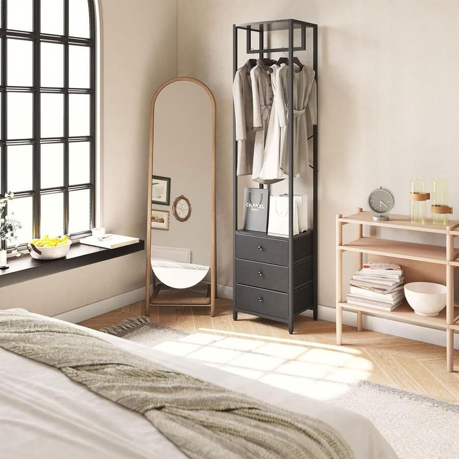 Vrijstaande Kapstok en Hoge Kastorganizer Veelzijdig en Stijlvol 1 stuk Zwart 39 × 29 × 179 cm