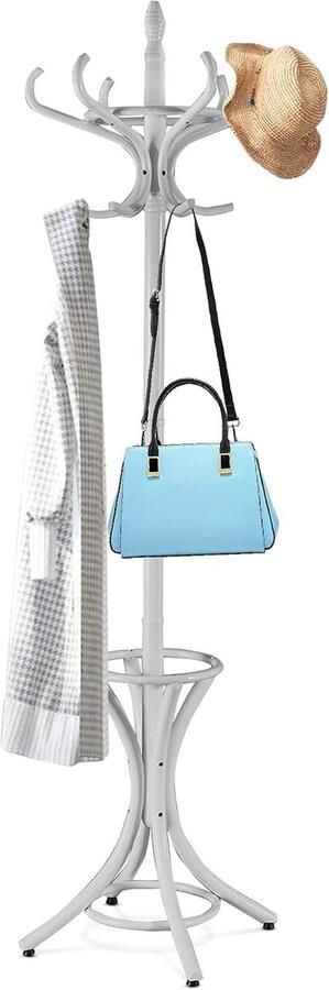 Vrijstaande Kapstok met 12 Haken en Paraplustandaard Stijlvol Houten Kledingrek voor Hal Slaapkamer en Woonkamer