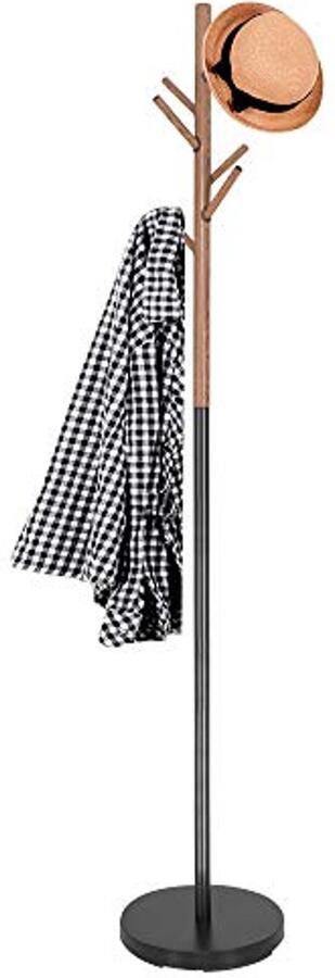 Vrijstaande Kapstok met 6 Haken 180 cm Hoog Zwart Bruin Metaal