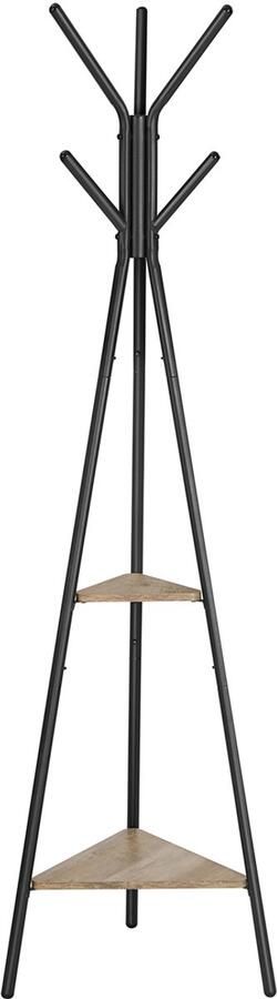 Vrijstaande kapstok met 6 haken en 2 opberglagen stevig en duurzaam metalen frame met uitstekende sterkte en stabiliteit voor het opbergen van kleding hoeden en tassen 49 5 x 49 5 x 179 cm grijs+zwart