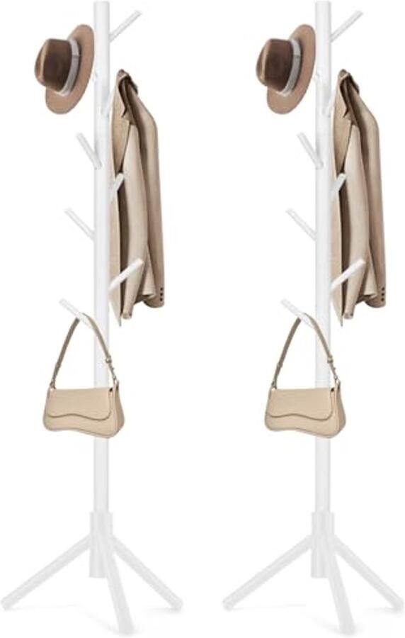Vrijstaande kapstok met 8 haken en 3 verstelbare boomkapstokken voor slaapkamer hal entree en kantoor