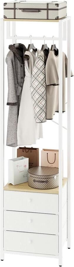 Vrijstaande kapstok met fleecelade hoge kastorganizer hoge staande kledingkist voor slaapkamer woonkamer hal 39 x 29 x 179 cm houtkleur en wit