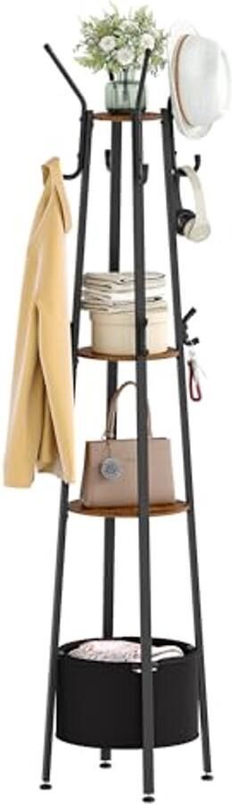 Vrijstaande Kapstok met Planken en Haken voor Sjaals Tassen en Hoeden Rustiek Bruin en Zwart
