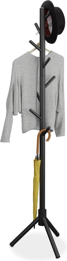 Relaxdays kapstok staand hout 8 haken 173 x 43 5 x 37 cm boom zwart