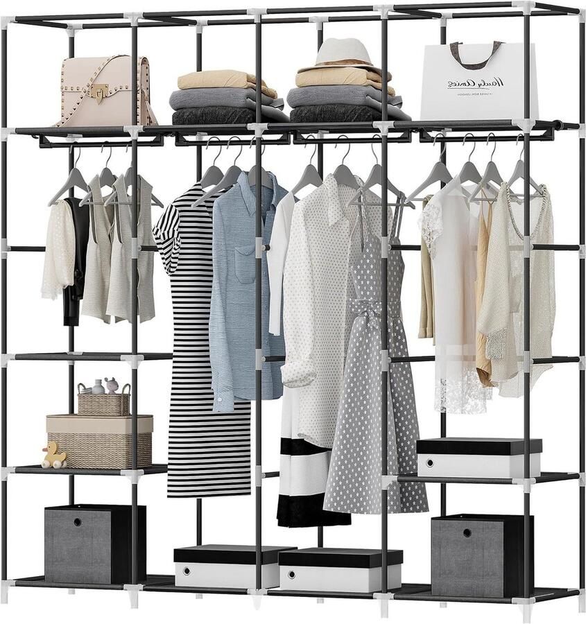 Vrijstaande kledingkast met 3 stangen en 9 vakken Zwart 43 x 162 x 176 cm kledingkast