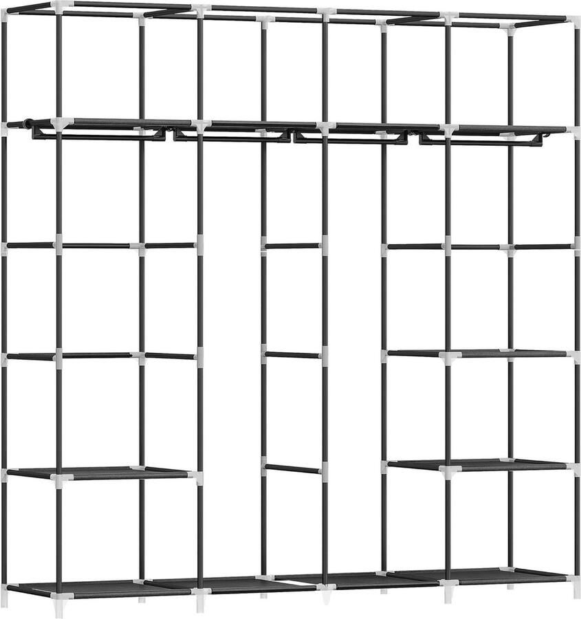 Vrijstaande kledingkast met kledingstangen kapstokken en stoffen planken 3 kledingstangen 9 vakken 43 x 162 x 176 cm zwart Kledingkast - Foto 2