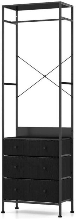 Vrijstaande Kledingkast met Lades 3-Positie Hangstang en Anti-Kantelsets in Bruin Zwart Wit