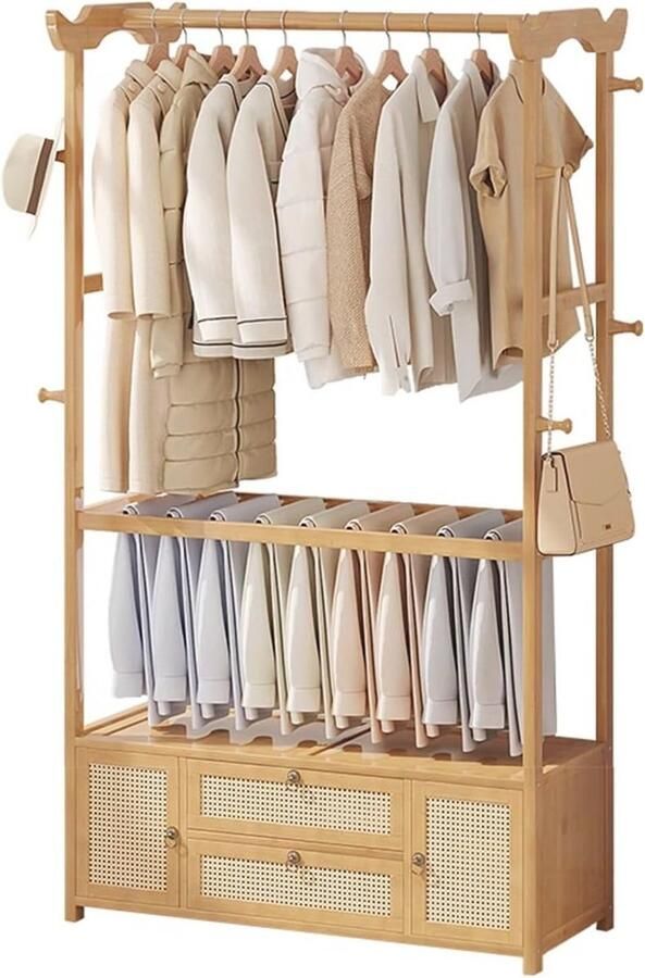 Vrijstaande Kledingkast van Bamboe Multifunctioneel Kledingrek voor Slaapkamer en Entree