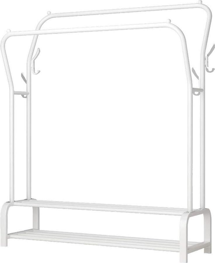 Vrijstaande kledingrek hanger met dubbele stangen Multifunctioneel kledingrek voor slaapkamers met dubbellaags design 4 haken Wit kledingrek