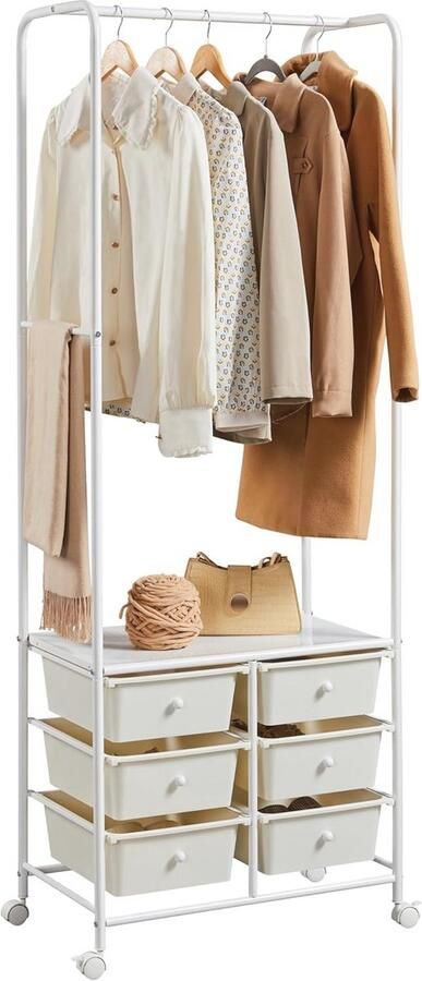 Vrijstaande Kledingrek met Wielen en Lade Kledingstandaard voor Slaapkamer en Entree