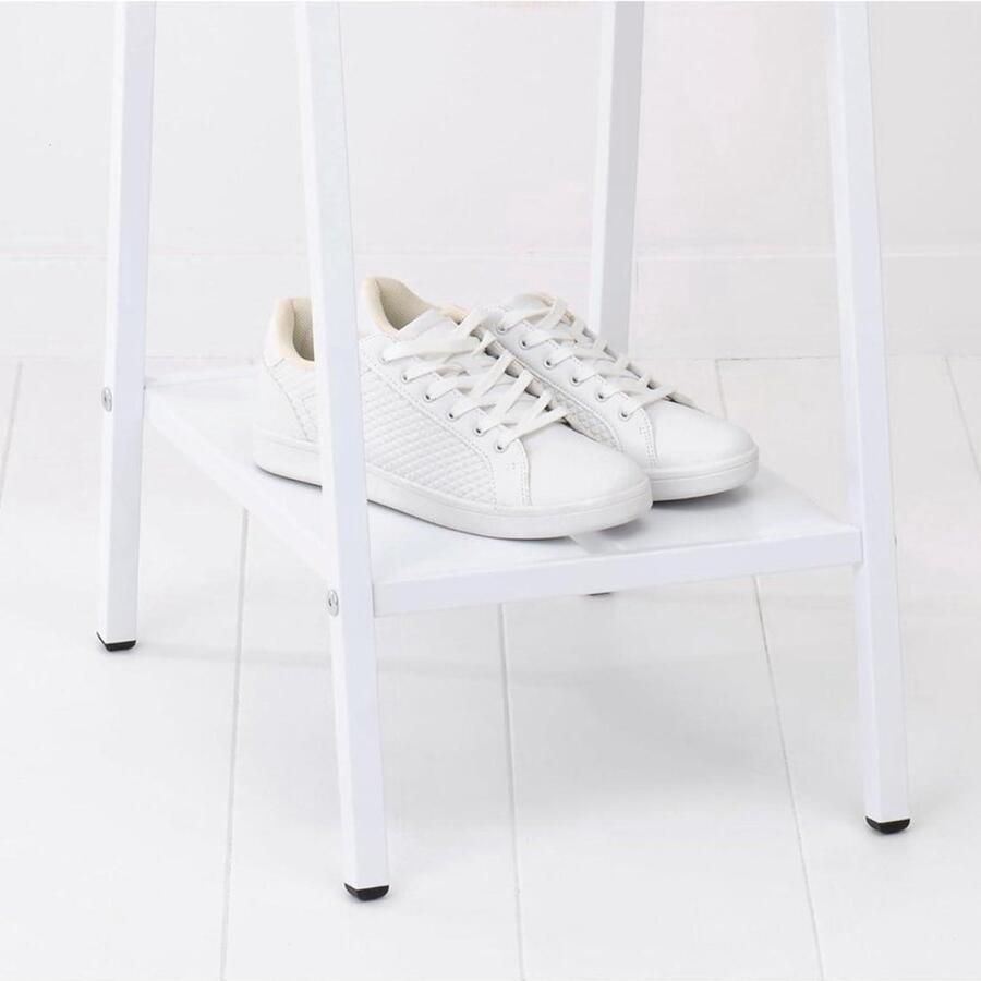 Vrijstaande Kledingstang Compact Kledingopslag Hang Lucht of Droog Kleding Stalen Frame & Bamboe Stang 476 cm X 34 cm X 170 cm White kledingrek