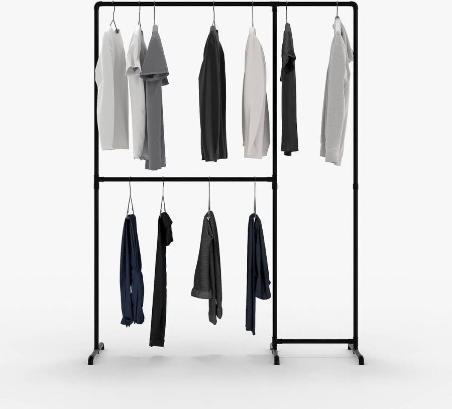 Vrijstaande kledingstang in industrieel loft design LAS II garderobe voor inloopbare kledingkast muur I slaapkamer kledingrek van zwarte stabiele buizen vrijstaand