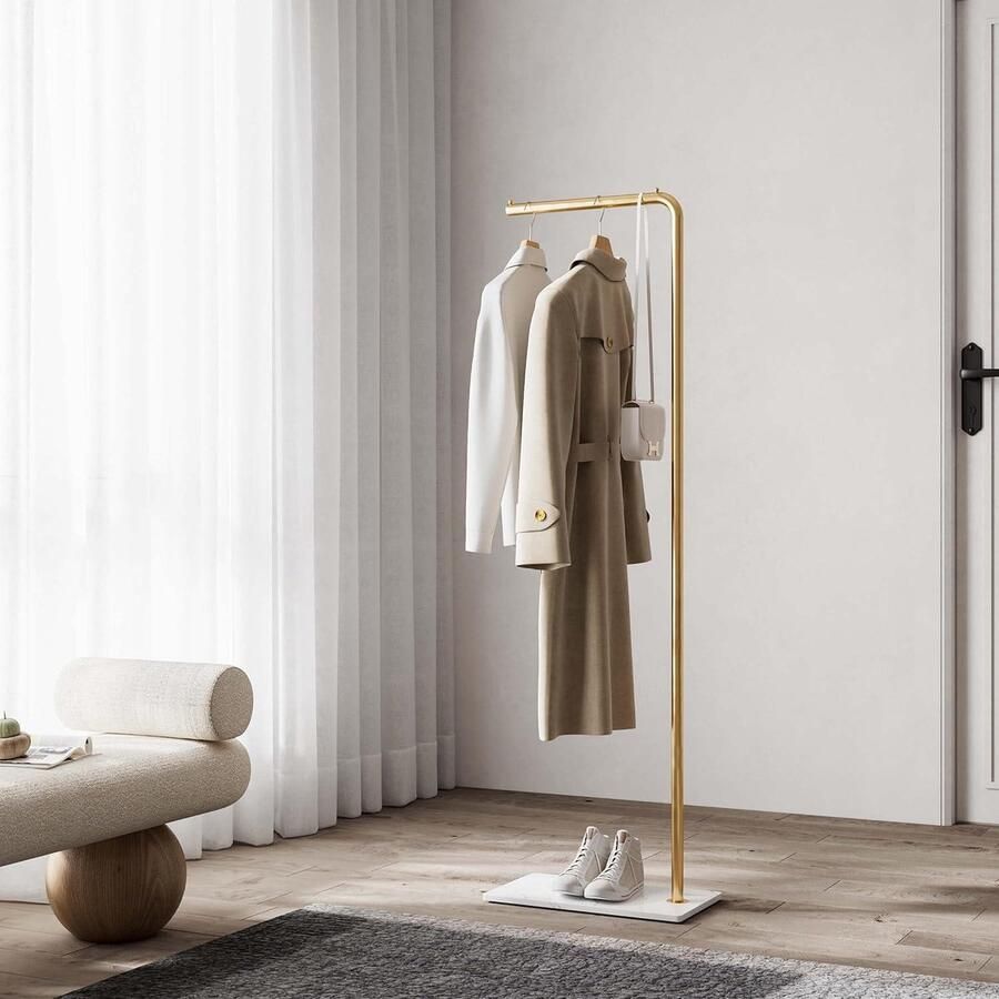 Vrijstaande Metaal Kapstok 150 cm Kledingrek voor Het Ophangen van Kleding Hoeden en Tassen Kapstok voor Entree Woonkamer Slaapkamer Kantoor (Goud)
