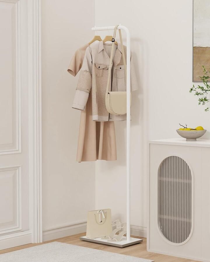 Vrijstaande metalen kapstok – L-vorm – wit – 180 cm – stabiele basis – voor jassen en tassen