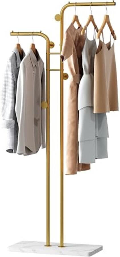 Vrijstaande metalen kapstok met 5 haken voor kast slaapkamer entree en woonkamer Goud
