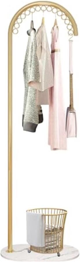 Vrijstaande Metalen Kapstok met Marmeren Basis 15 Haken Kledingrek