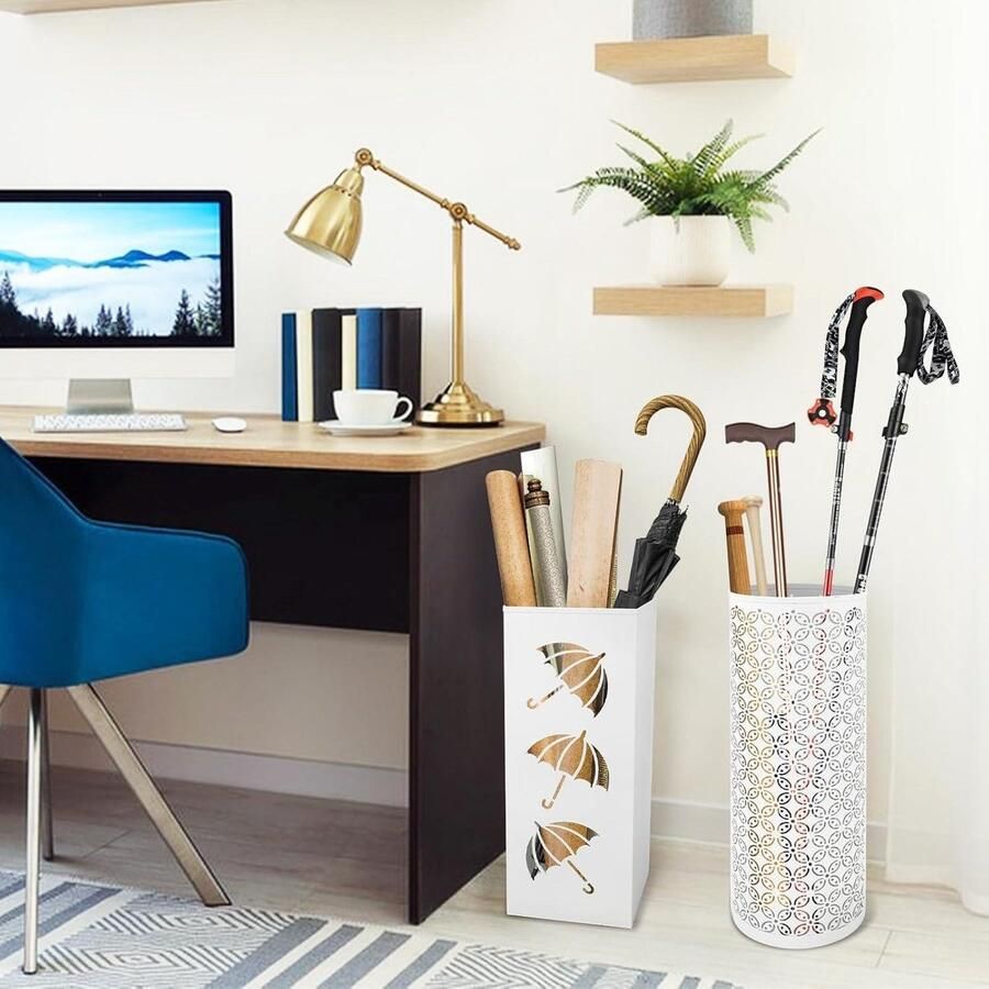 Vrijstaande metalen parapluhouder Vierkant mesh design 16 x 16 x 42 cm (wit)