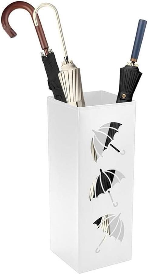 Vrijstaande vierkante metalen parapluhouder met mesh design voor thuisingang 16 x 16 x 42 cm (wit)
