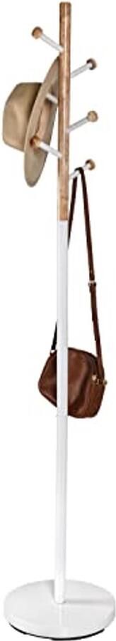 Vrijstaande witte hoek kapstok met 6 haken en houten accent