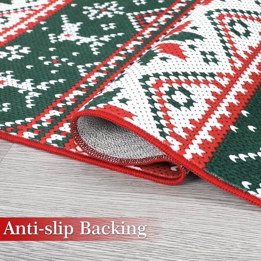 Vrolijk kersttapijt met sneeuwman antislip 120 cm polyester
