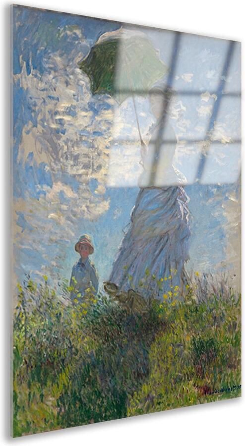 Vrouw met een parasol Claude Monet glasschilderij Parasol glasschilderij Schilderijen glas Object Muurdecoratie kinderkamer Schilderij acrylglas Woondecoratie acrylglas 60x90 cm
