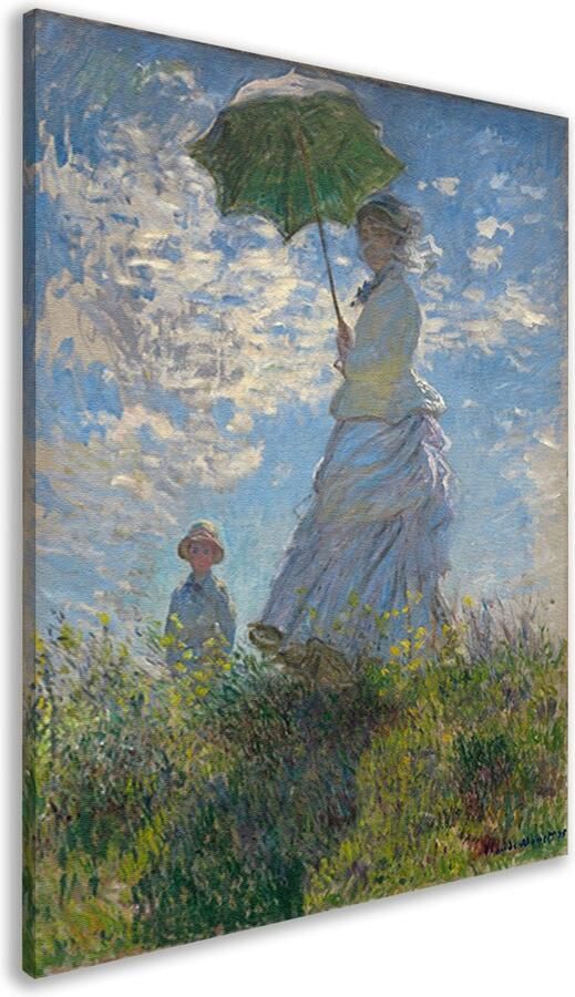 Vrouw met een parasol Claude Monet portret Parasol schilderij Schilderijen canvas Object Wanddecoratie modern Muurdecoratie canvas Muurdecoratie slaapkamer canvas 60x90 cm