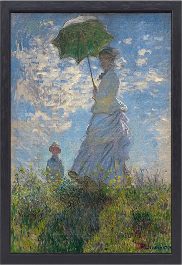 Vrouw met een parasol Claude Monet schilderijen Parasol portret Canvas schilderij Object Muurdecoratie kinderkamer Canvas met baklijst schilderijen woonkamer Decoratie muur canvas met baklijst 60x90 cm