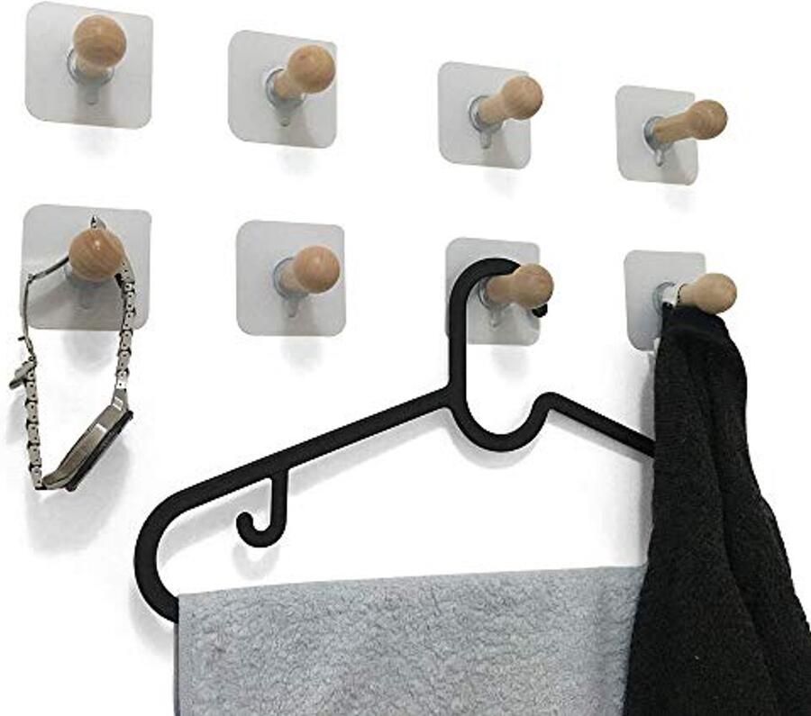 VTurboWay 8 stuks zelfklevende muurhaken zonder boren houten hoedenhaken opslag wandgemonteerde kapstokken voor jas garderobe handdoeksleutels badjashaken