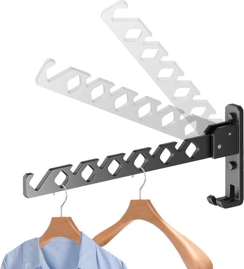 Vueinrg Wandkapstok Opvouwbare Droogrek Wandkapstok Kapstok 180° Draaibare Kledingstang Wandmontage voor Buiten Wasruimte Badkamer Balkon (Zwart)