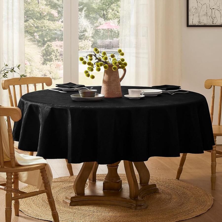 Afwasbaar tafelkleed rond 140 cm zwart waterafstotend