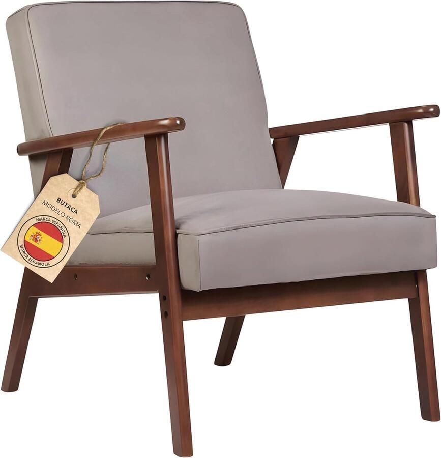 Vuilafstotende Scandinavische Fauteuil voor de Woonkamer Ergonomisch Massief Hout Slaapstoel (Grijs Walnoot)