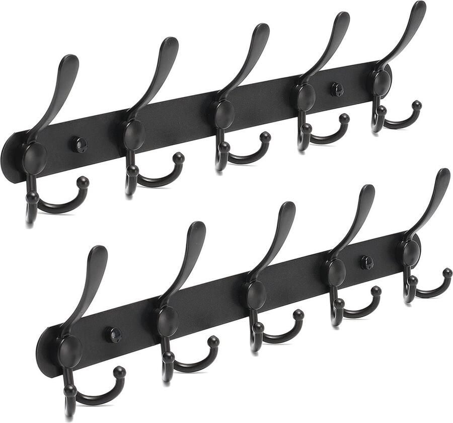 Roestvrij Stalen Haaklijst voor Wandgarderobe 4 5 6 Haken Ruimtebesparende Kapstok Handdoek- en Badjashaak (2 Stuks Zwart)